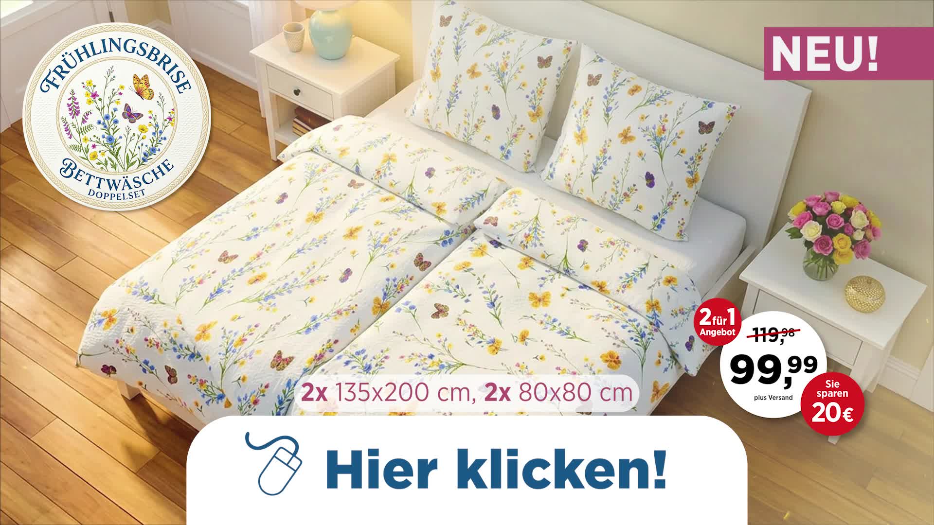 Doppelset Seersucker-Bettwäsche Frühlingsbrise, 135x200cm